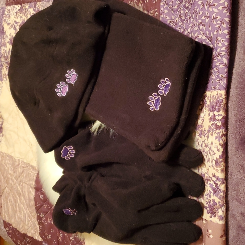 Set of Fleece Hat, Gloves and Scarf Black NWOT